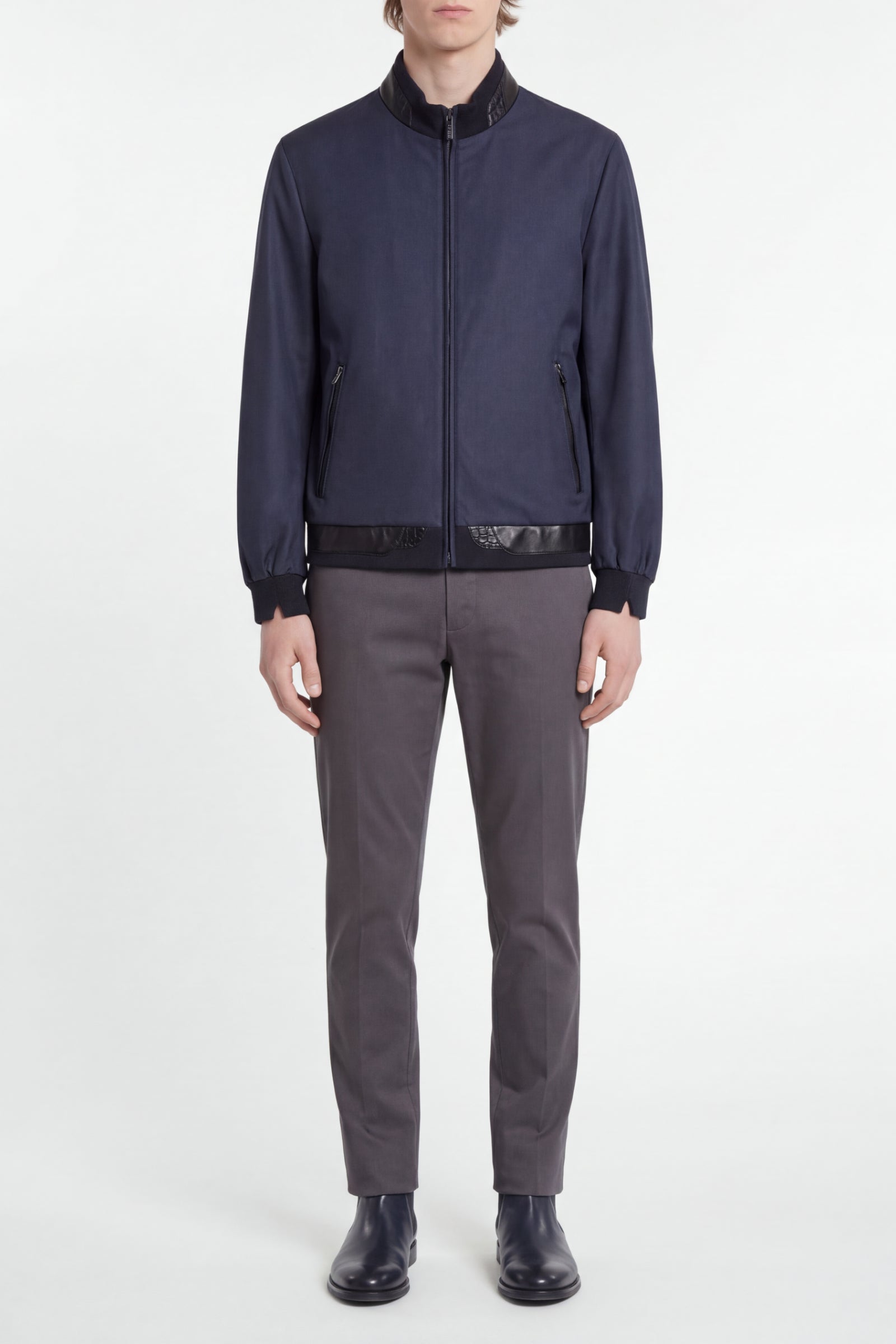 Bomber à boucles en cuir - Bleu & Noir