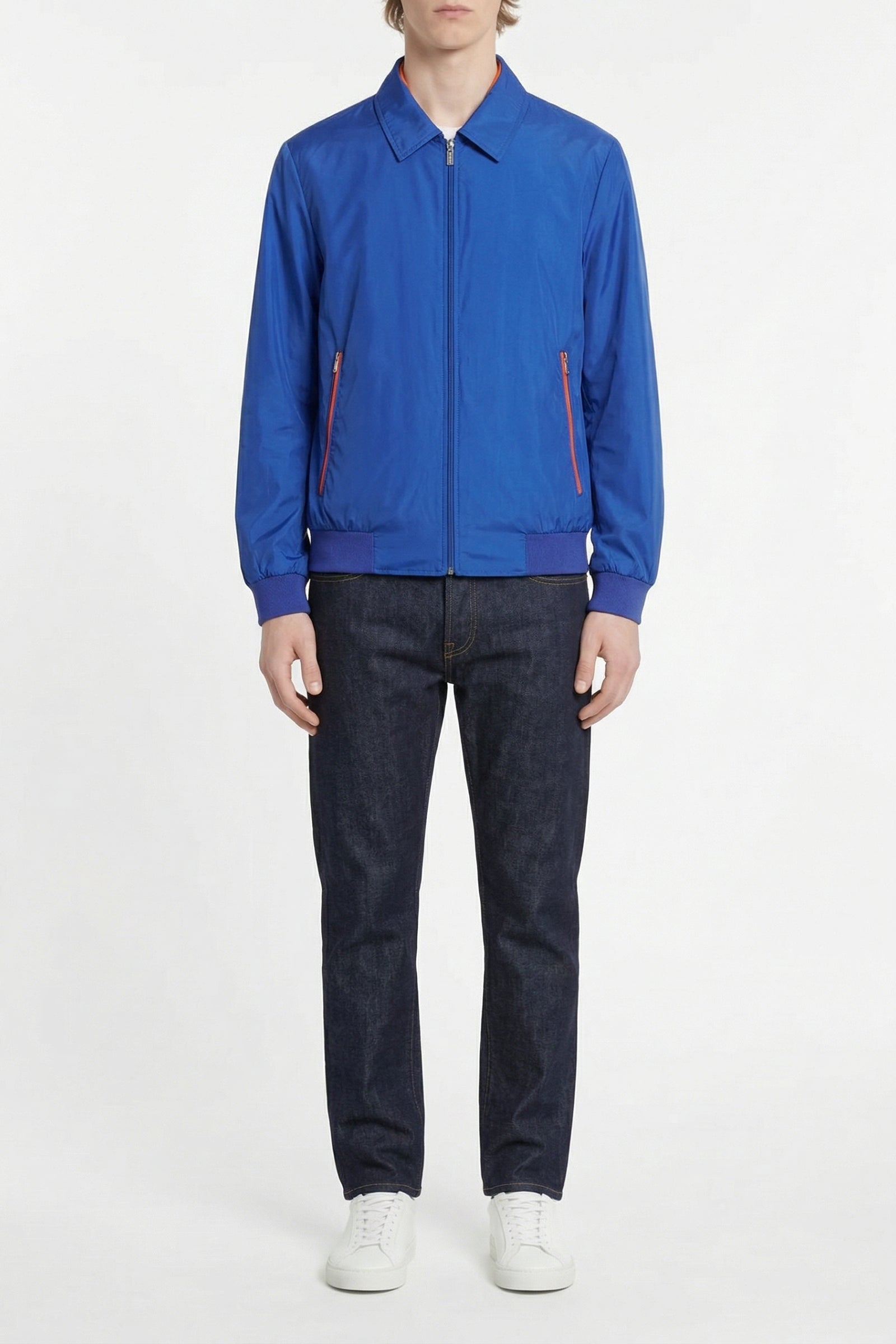 Blouson à liserés en soie - Bleu & Orange