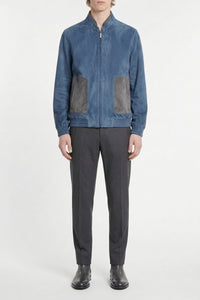 Bomber à col montant en daim - Bleu & Gris