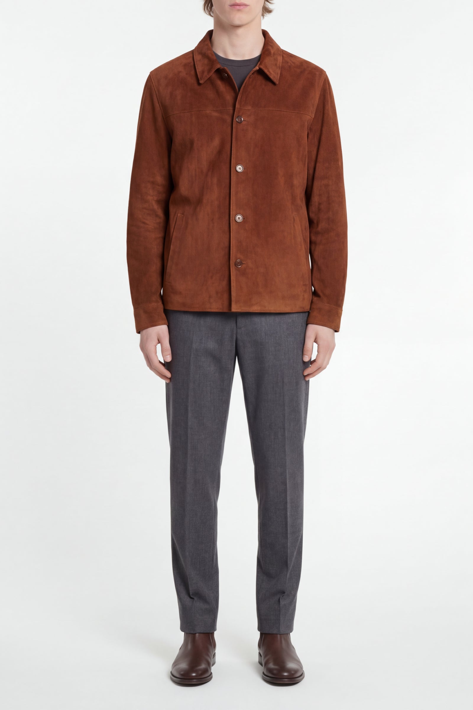 Suede button-down overshirt - Brown