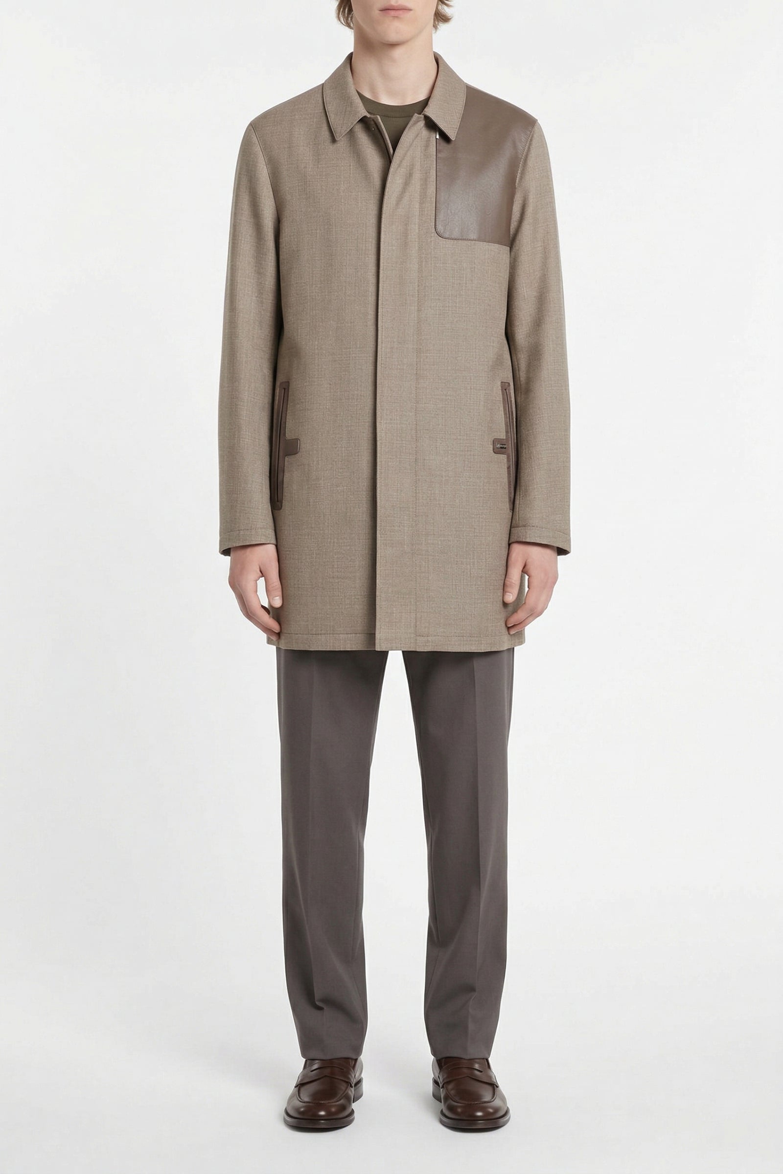 Veste à empiècements en laine - Beige & Marron