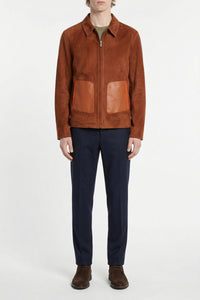 Blouson à poches angulaires en daim - Marron & Orange
