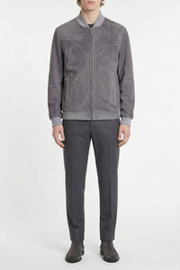 Blouson à empiècements horizontaux en cuir - Gris