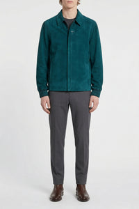Blouson à poignets côtelés en cuir - Vert & Bleu