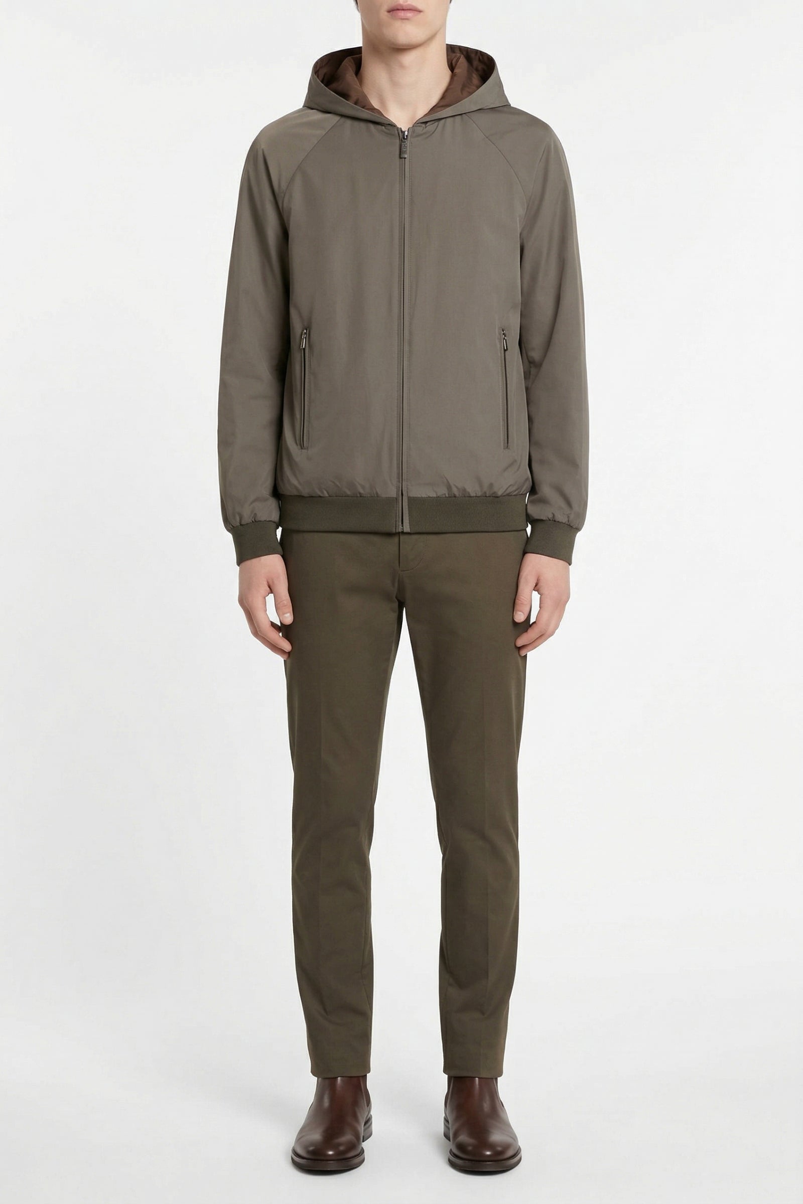 Blouson à motif en soie - Marron & Vert