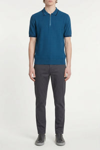 Polo à motif géométrique en soie - Bleu