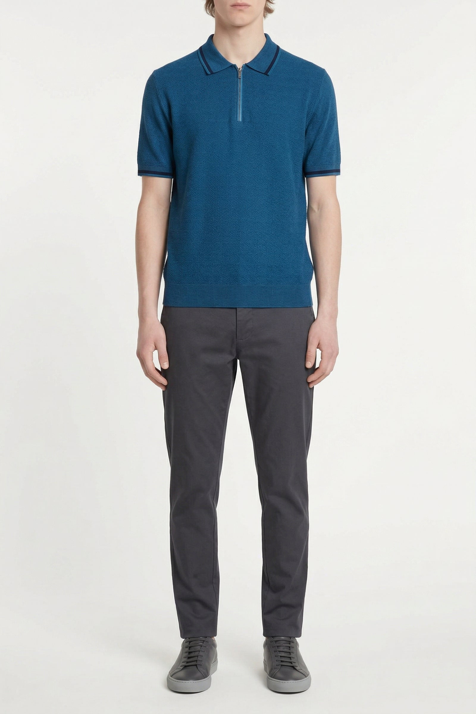 Polo à motif géométrique en soie - Bleu