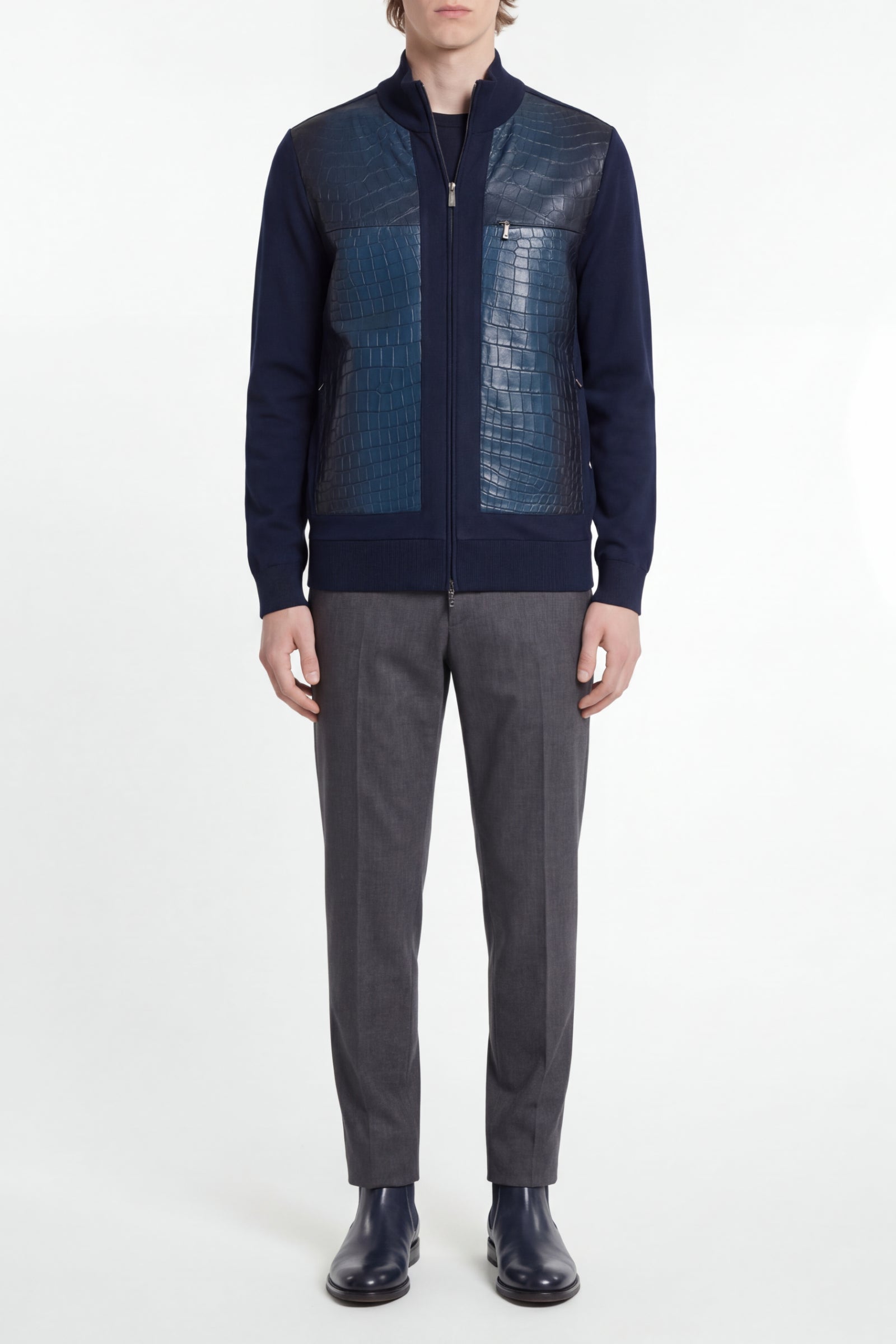 Cardigan zippé en soie - Bleu