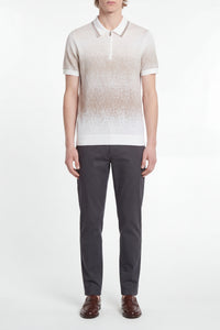 Polo à motif dégradé en soie - Blanc & Beige