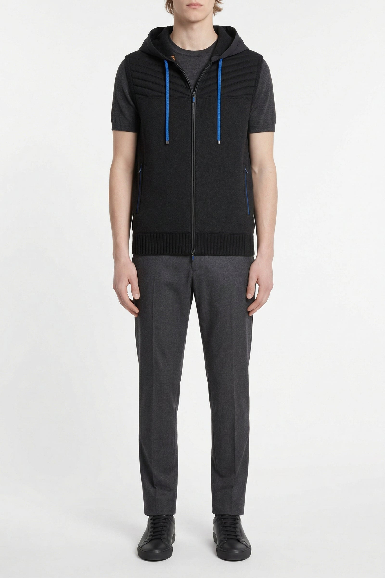 Gilet à capuche en laine - Noir & Bleu