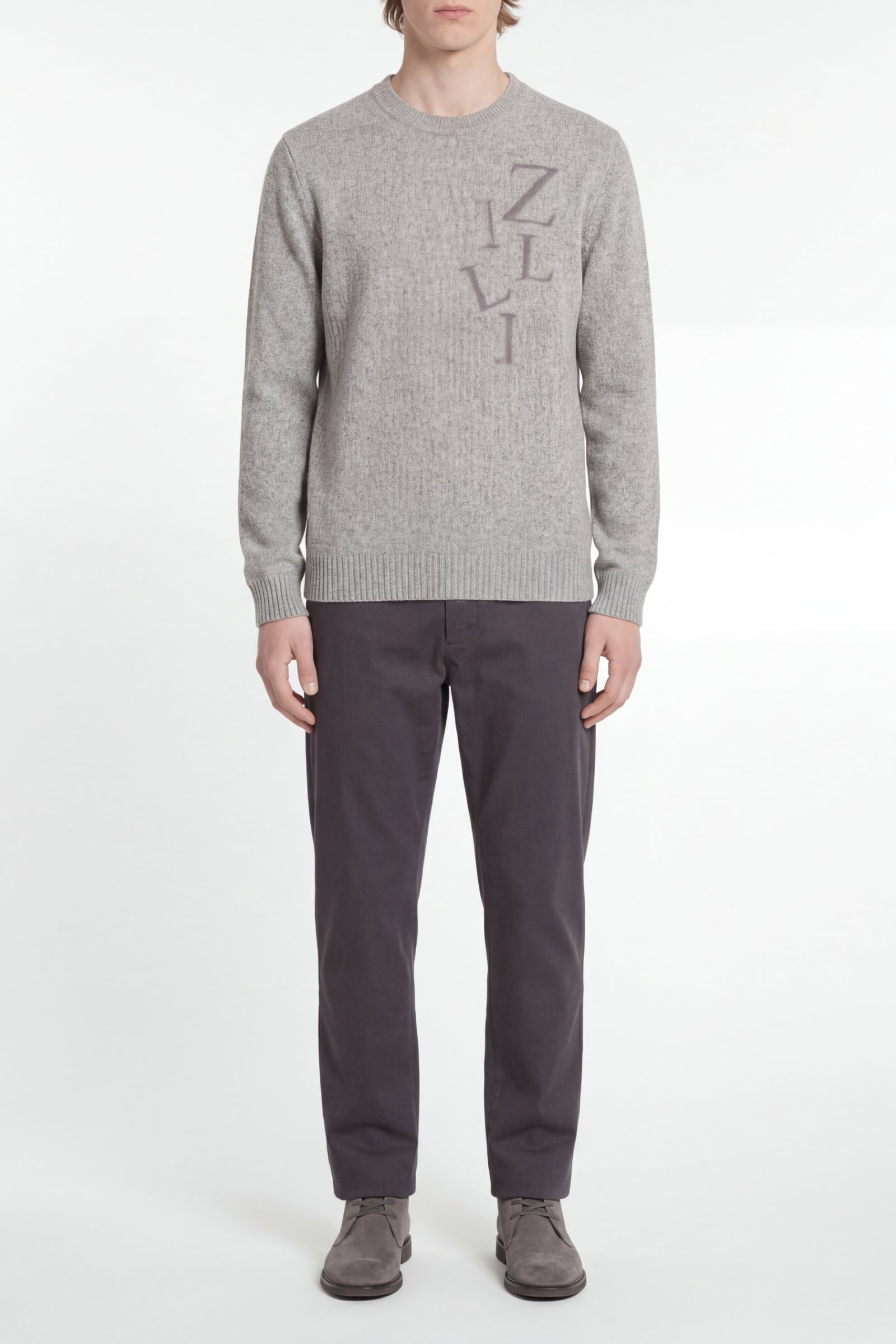 Pull à inscription en laine - Gris