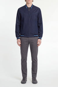 Bomber à empiècements en V et détails côtelés - Navy Blue