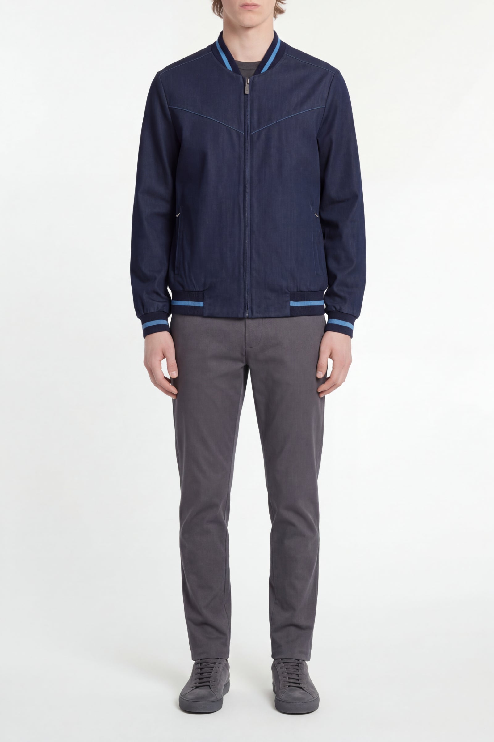 Bomber à empiècements en V et détails côtelés - Navy Blue