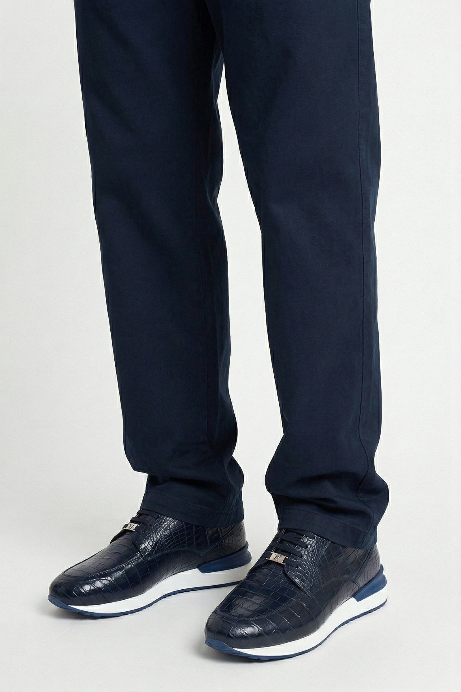 Low trainers in exotic leather - Blue & White