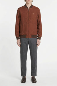 Mottled-effect linen bomber - Rust