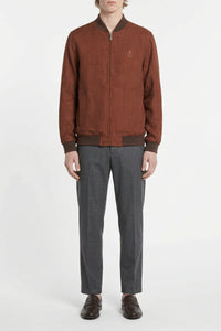 Blouson aviateur à col côtelé chiné en lin - Gris