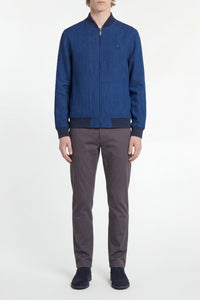 Bomber with embroidered linen logo - Blue