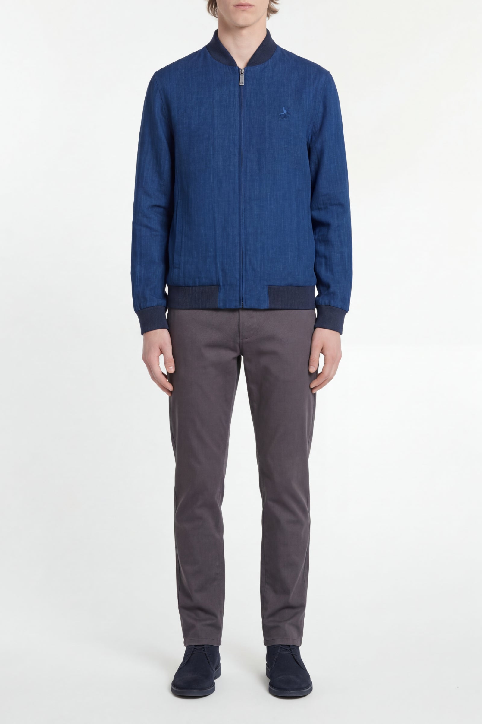 Bomber with embroidered linen logo - Blue