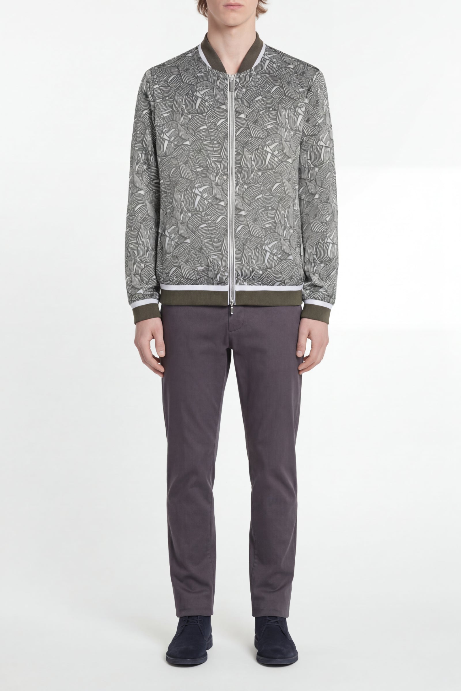 Graphic silk bomber - Green & White