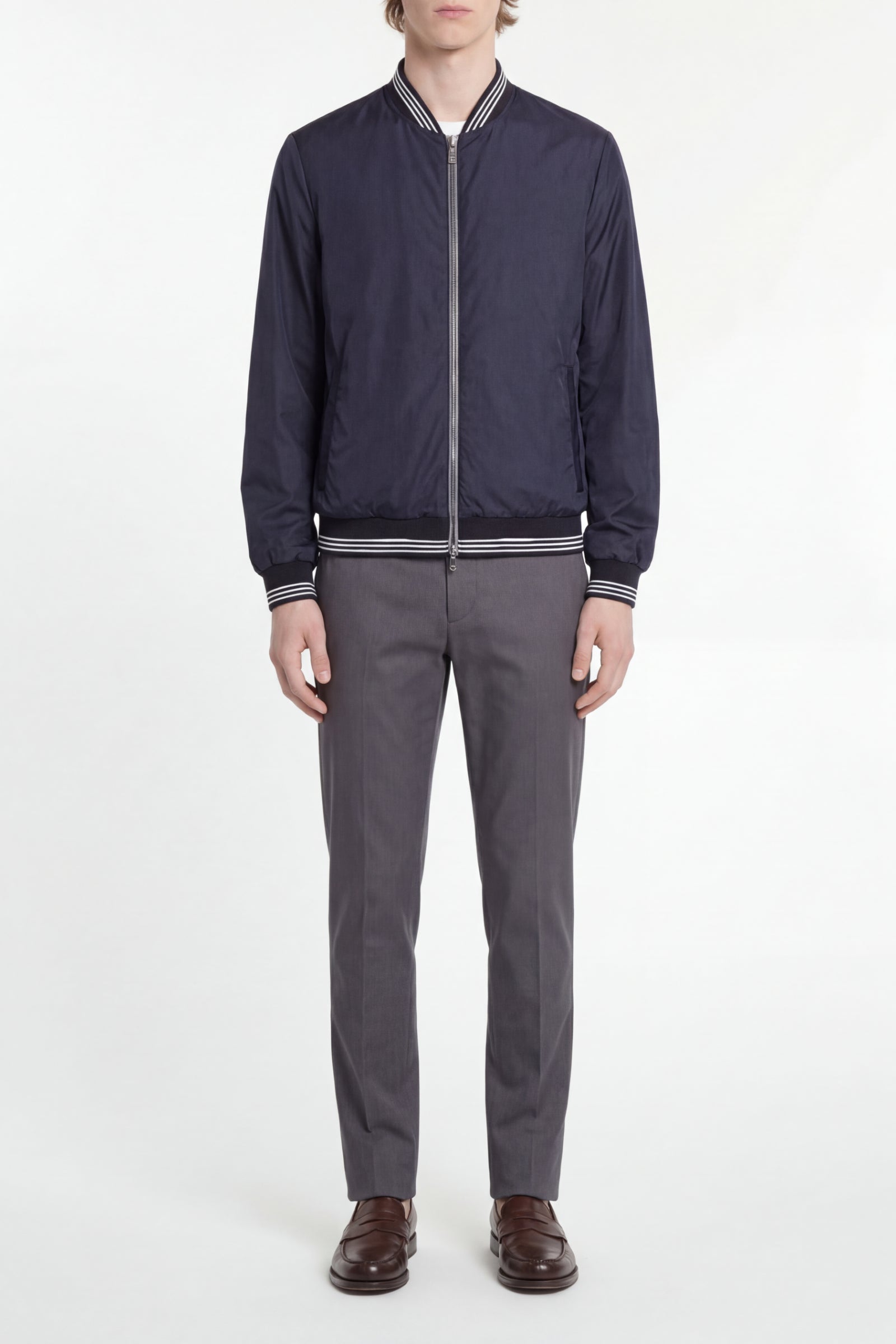 Bomber à bordures rayées et poches - Bleu