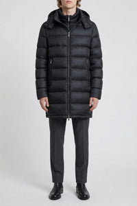 Long quilted hooded jacket - Black & Brown