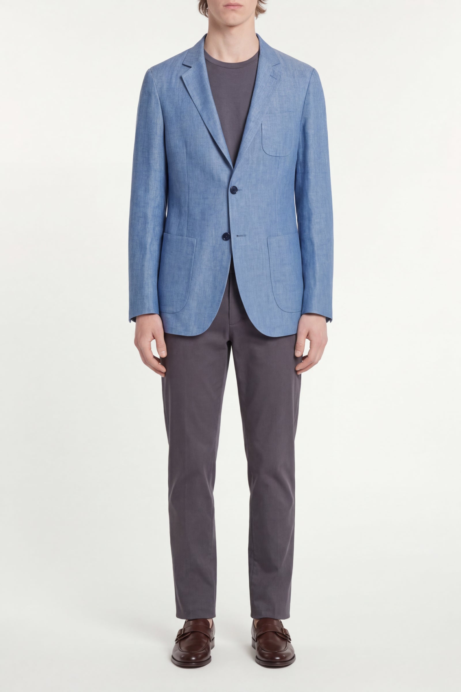 Blazer texturé mat en lin - Bleu & Bordeaux