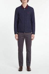 Blouson à col montant chiné en lin - Bleu