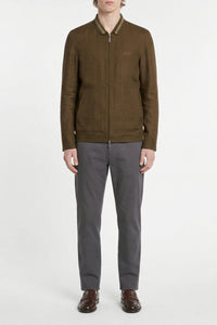 Blouson à col montant côtelé en lin - Vert