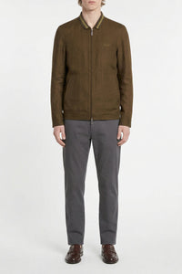 Blouson à col montant en lin - Blanc & Bleu