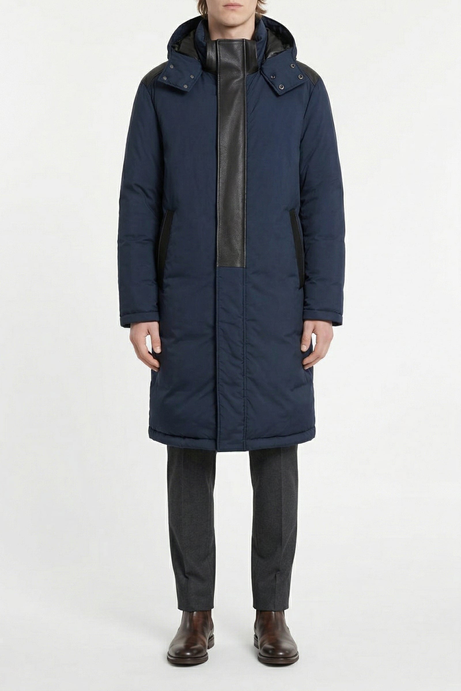 Parka matelassée à empiècements en laine - Bleu & Noir