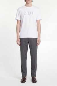T-shirt à logo brodé avec motif rayé - Blanc