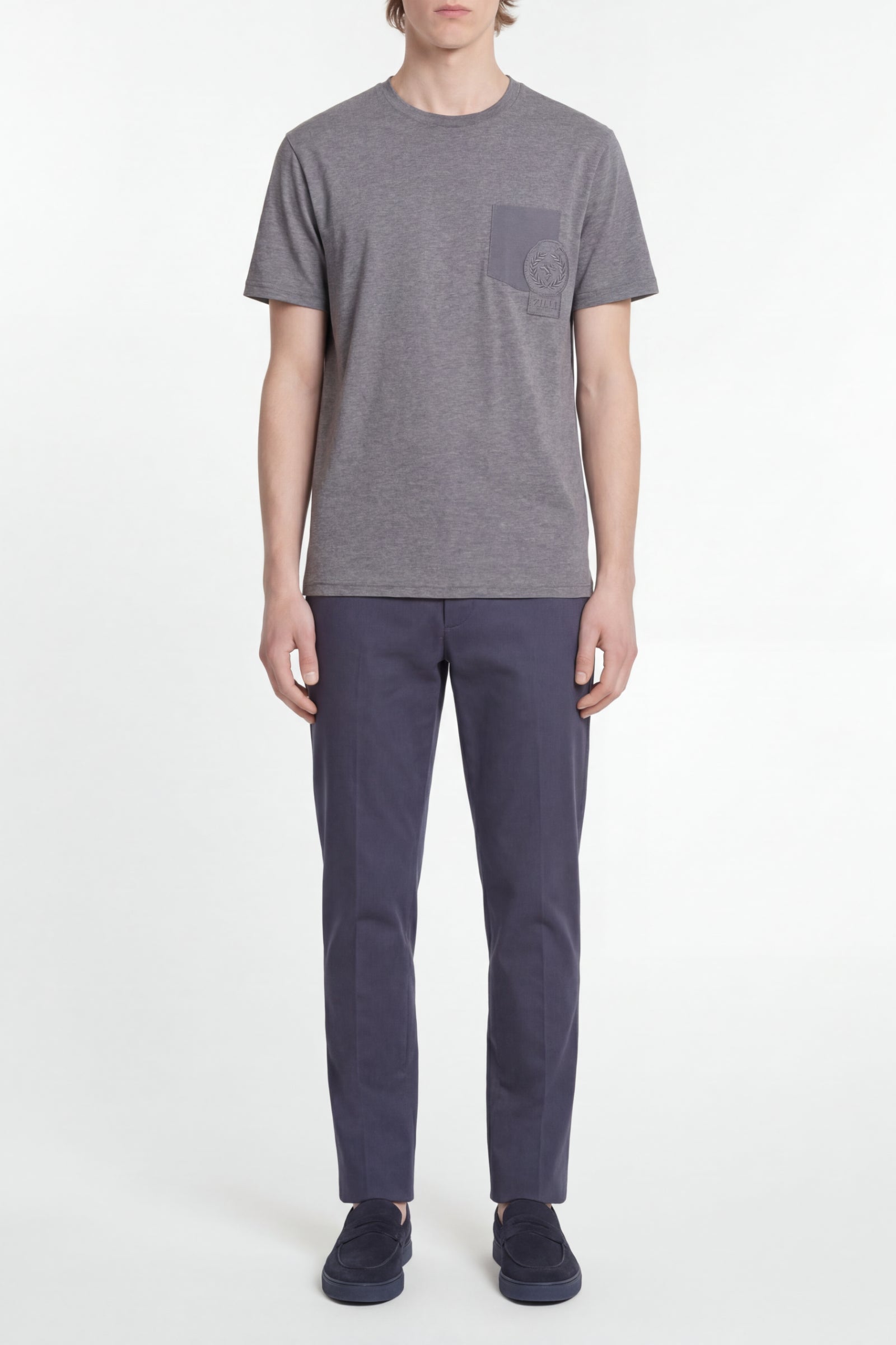 T-shirt à maille chinée et broderie - Gris
