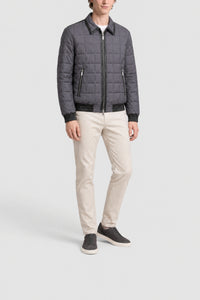 Quilted silk and leather jacket - Grey & Black
