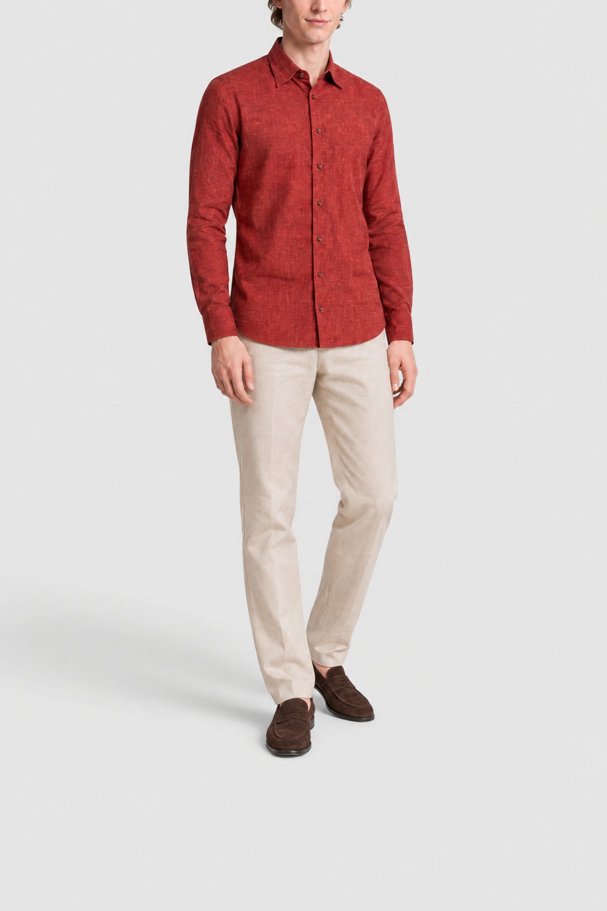 Mélange long-sleeved linen shirt - Red