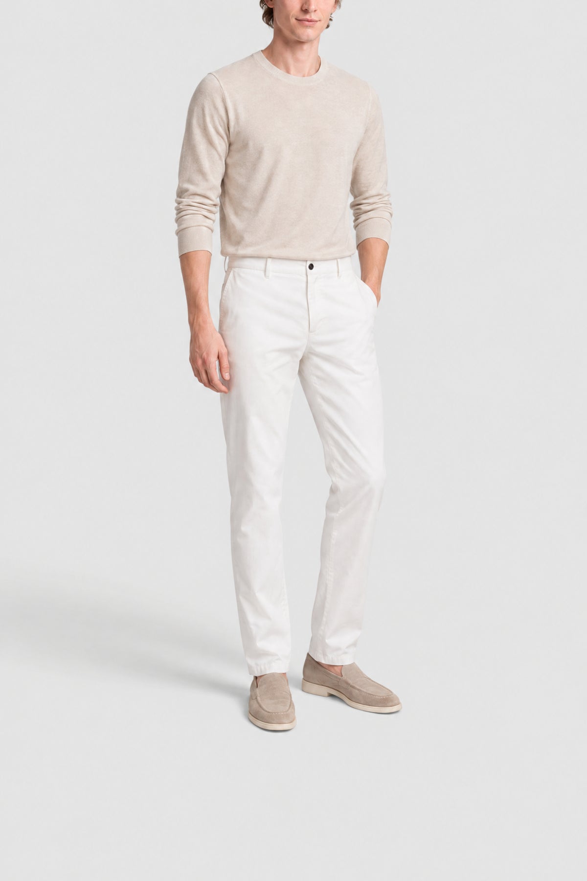 Pantalon taille haute en soie mélangée - Natural White