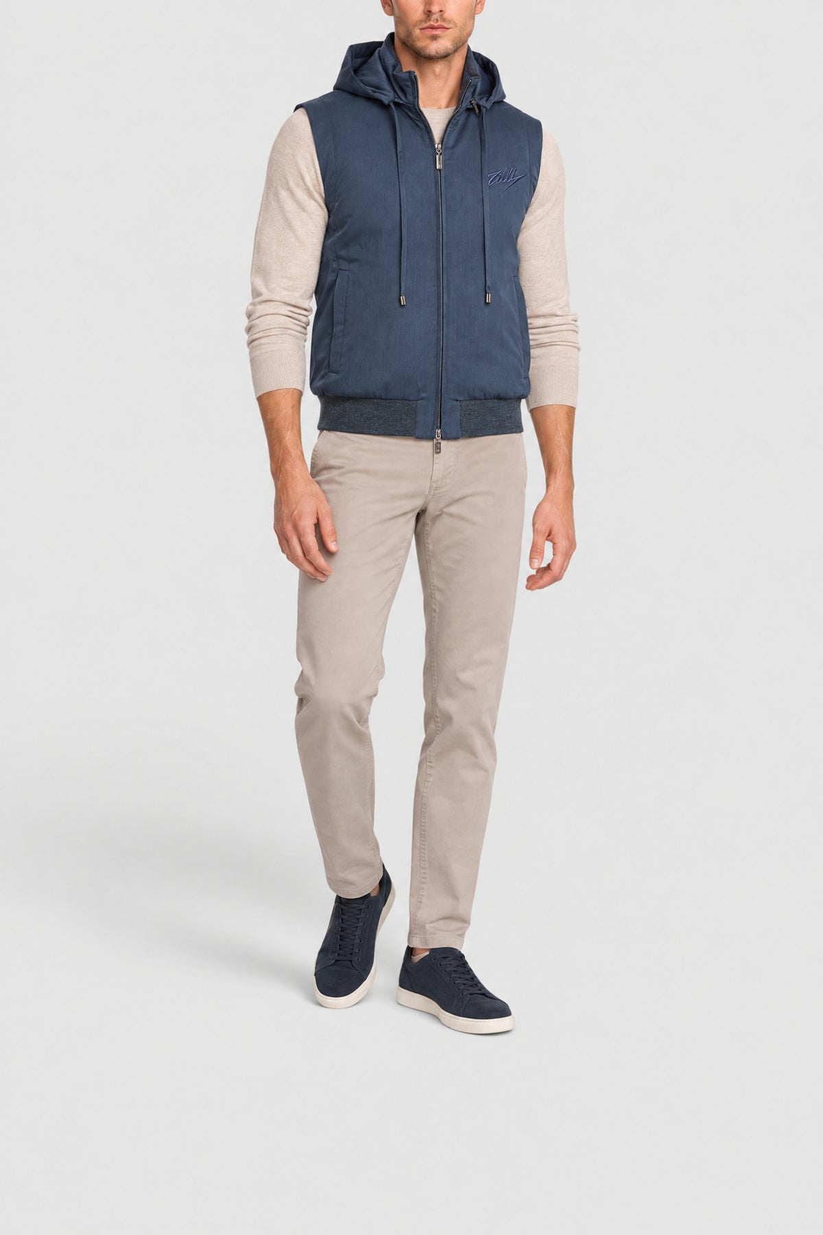 Gilet sans manches avec capuche en laine - Bleu