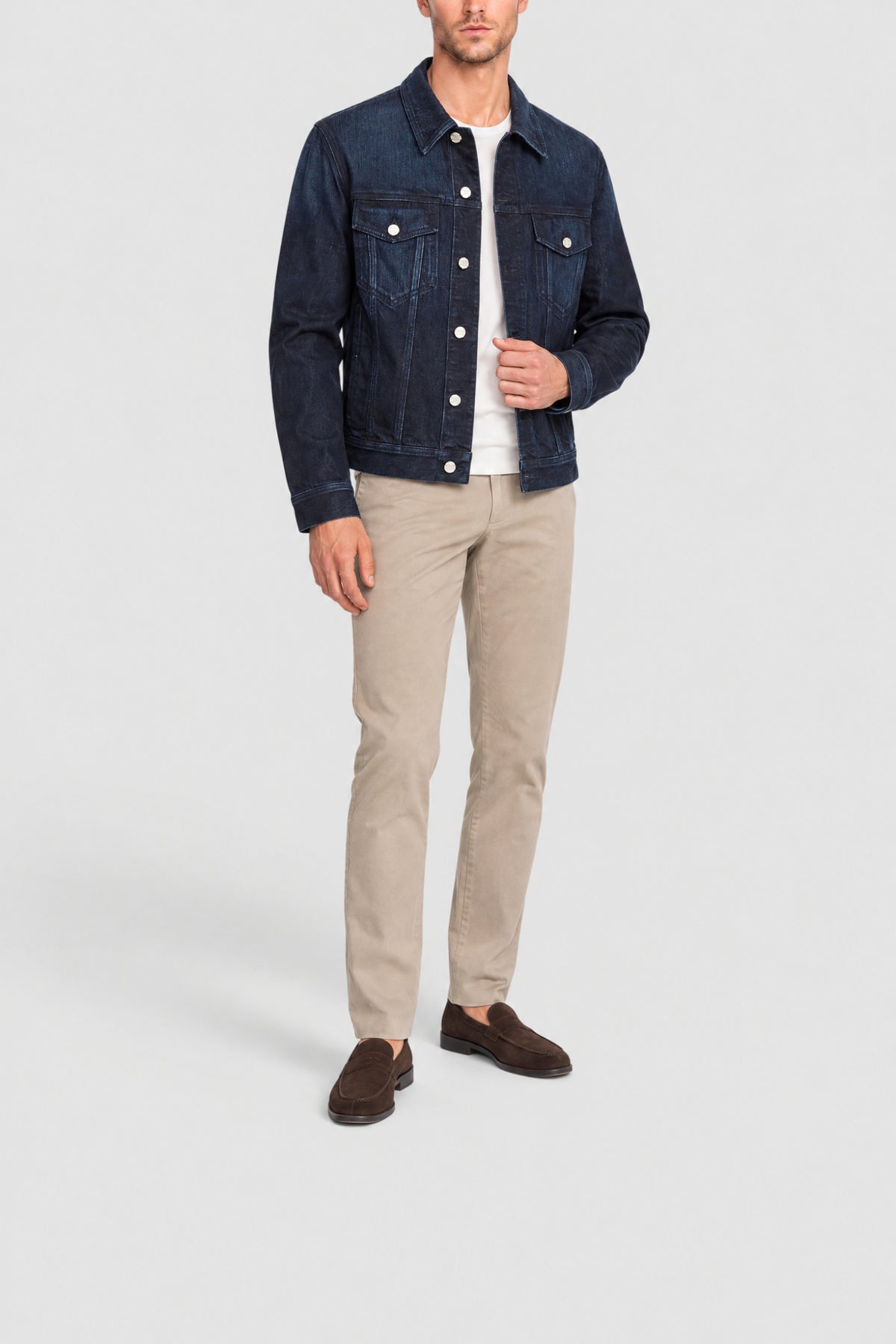 Veste boutonnée en denim délavé - Bleu