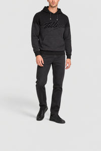 Sweat à capuche en laine et soie mélangée - Noir & Gris