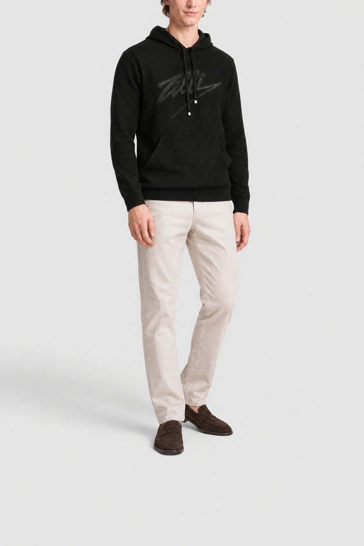 Sweat à capuche avec logo en laine et cachemire - Noir
