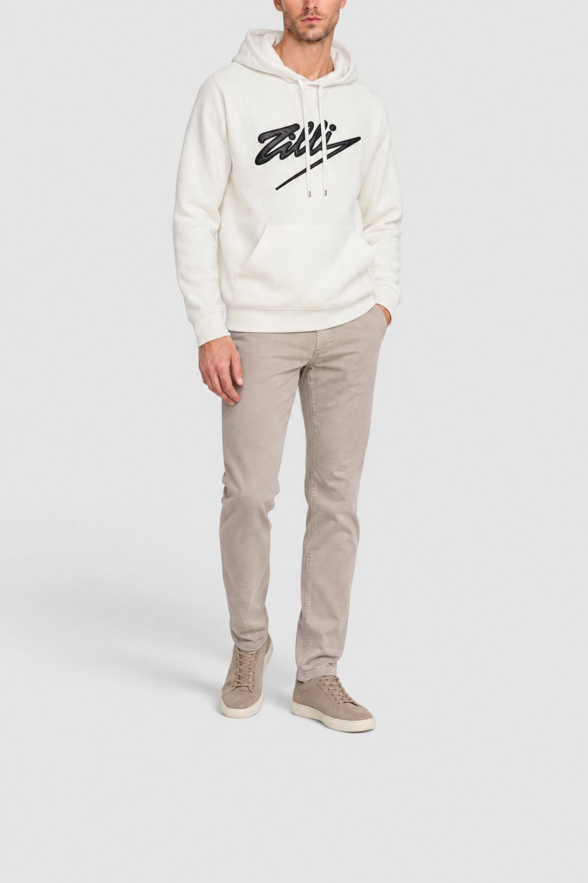 Sweat à capuche avec logo brodé en laine - Blanc