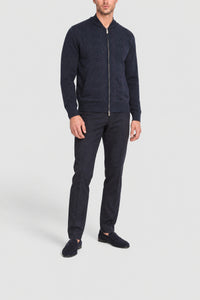Gilet à motif ton sur ton en soie - Bleu