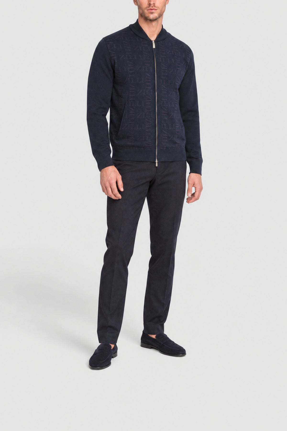 Gilet à motif ton sur ton en soie - Bleu