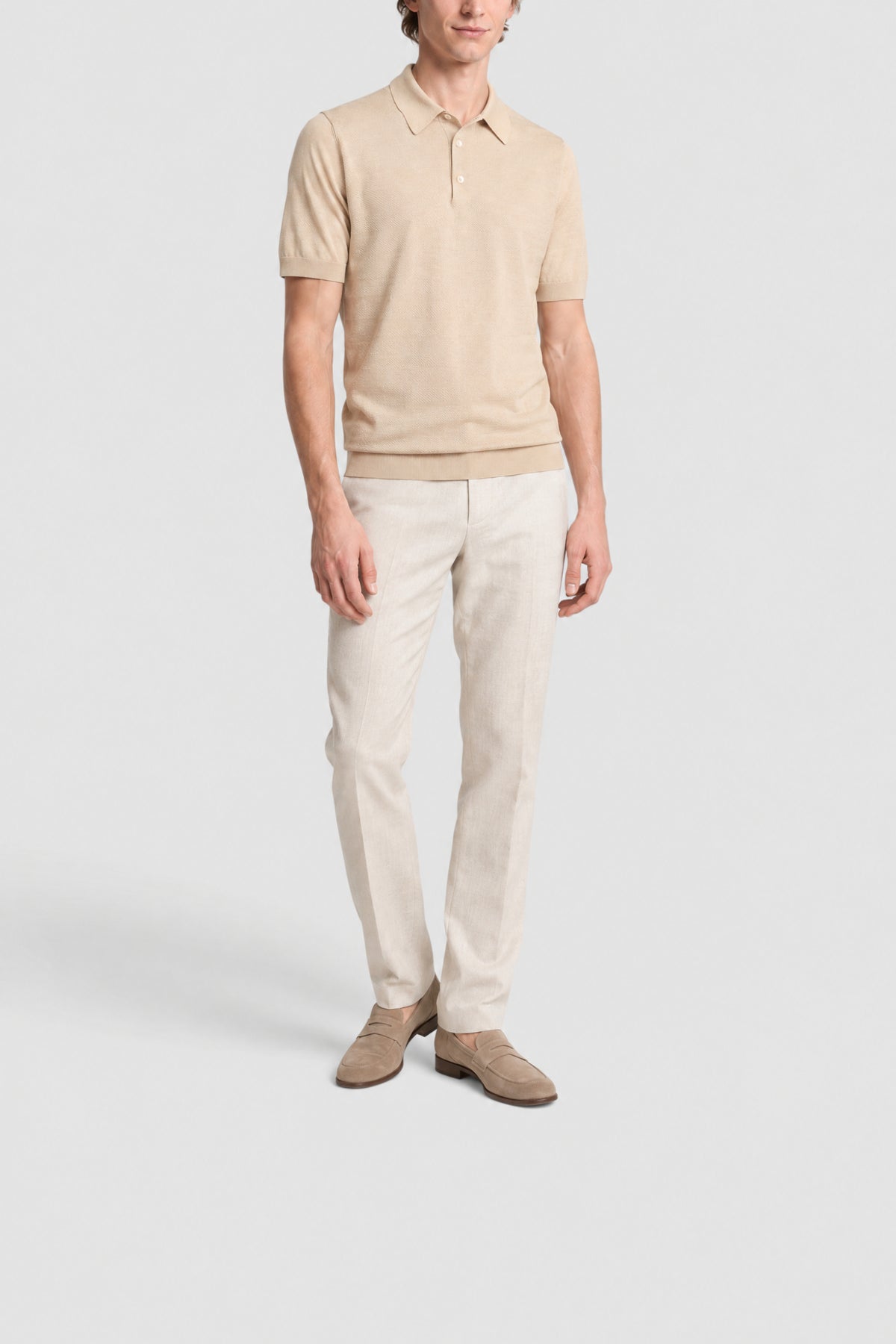 Polo à maille texturée en soie - Beige