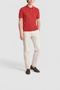 Polo à maille texturée en soie - Rouge