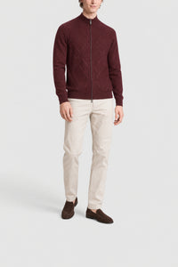 Wool zip-up cardigan with a high collar - Ruby