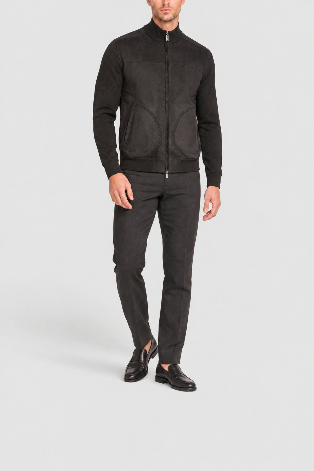 Cardigan à col montant en laine et soie - Black