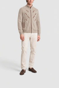 Cardigan à col montant et motifs en cachemire - Camel