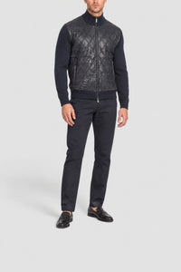 Quilted wool and cashmere cardigan with a high collar - Blue
