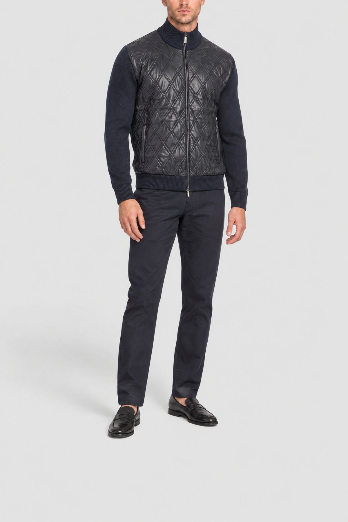 Quilted wool and cashmere cardigan with a high collar - Blue