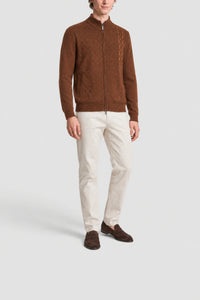 Cashmere cardigan with a high neck and zip fastening - Whiskey
